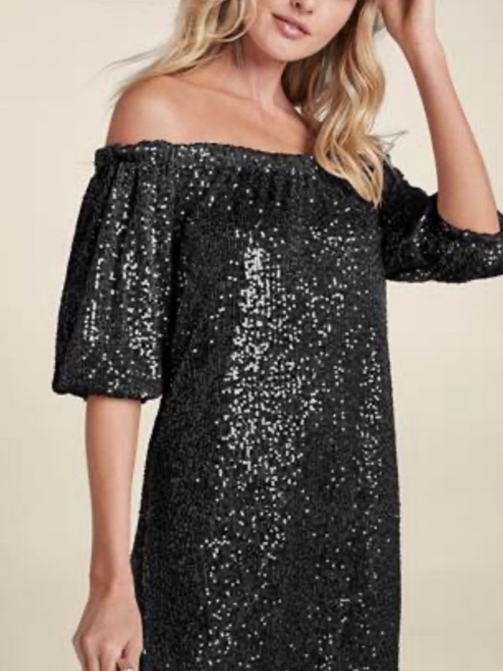 Venus Black Sequin Babydoll Dress Sz M